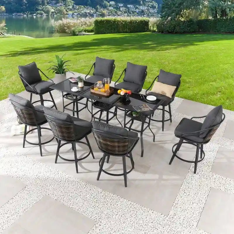 Patio Festival 11-Piece Patio Bar Height Dining Set with Grey Cushions