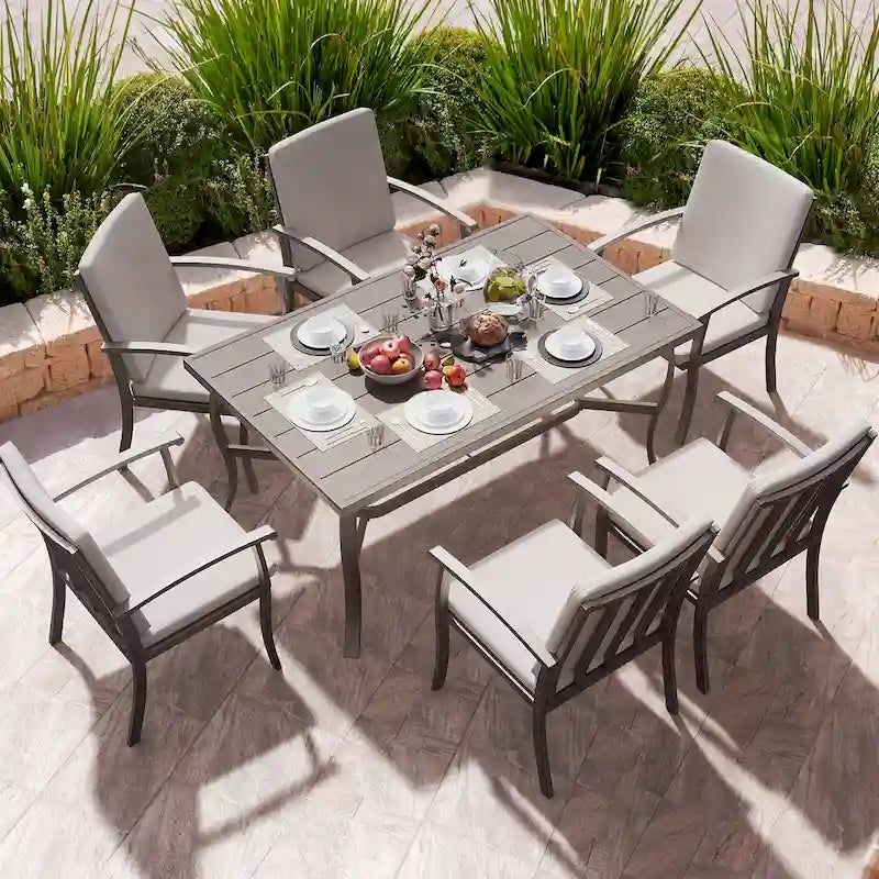EGEIROS LIFE AluLux 7-Piece Aluminum Patio Dining Set with Washable Cushions