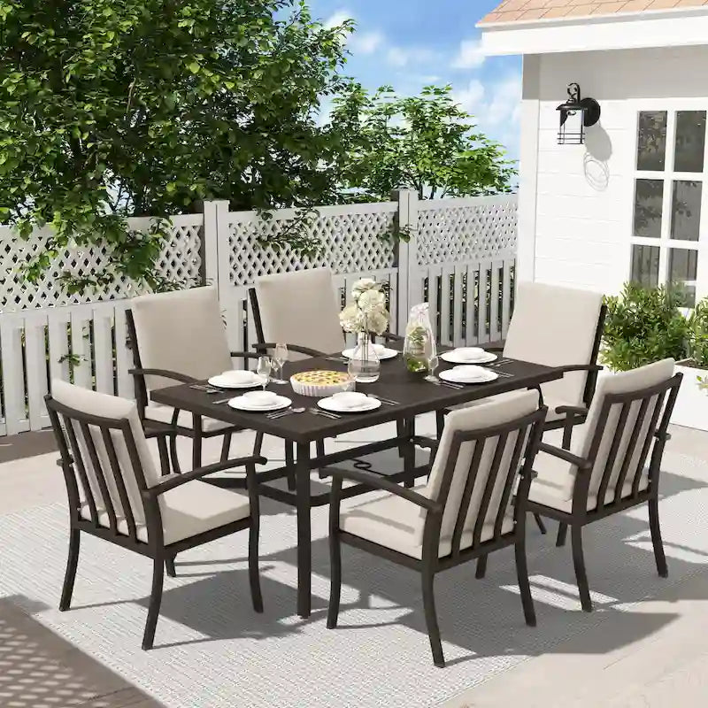 EGEIROS LIFE AluLux 7-Piece Aluminum Patio Dining Set with Washable Cushions
