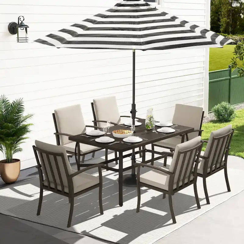 EGEIROS LIFE AluLux 7-Piece Aluminum Patio Dining Set with Washable Cushions
