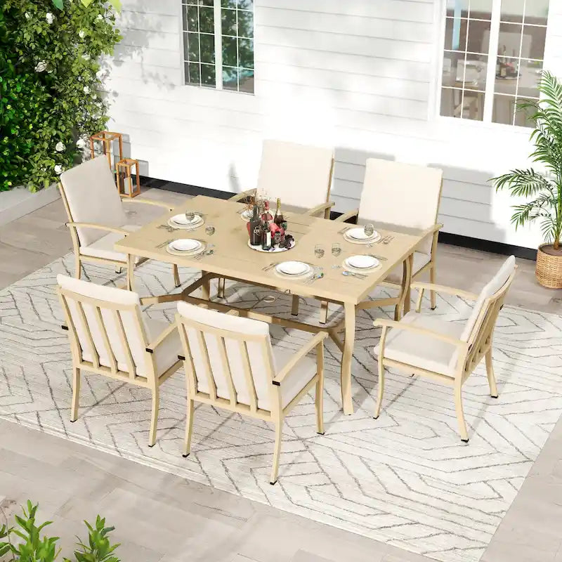 EGEIROS LIFE AluLux 7-Piece Aluminum Patio Dining Set with Washable Cushions