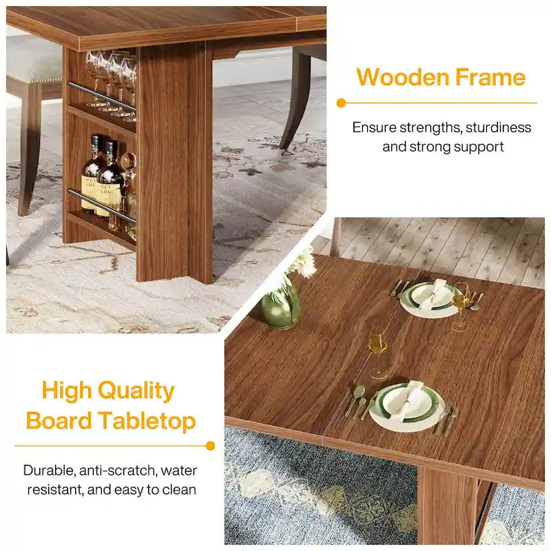 Farmhouse Dining Table for 6, 63-Inch Rectangular Wooden Kitchen Table with Storage