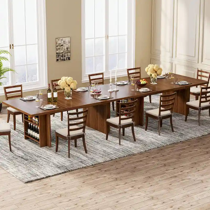 Farmhouse Dining Table for 6, 63-Inch Rectangular Wooden Kitchen Table with Storage