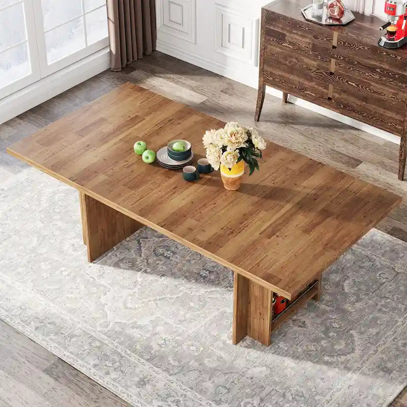 Farmhouse Dining Table for 6, 63-Inch Rectangular Wooden Kitchen Table with Storage