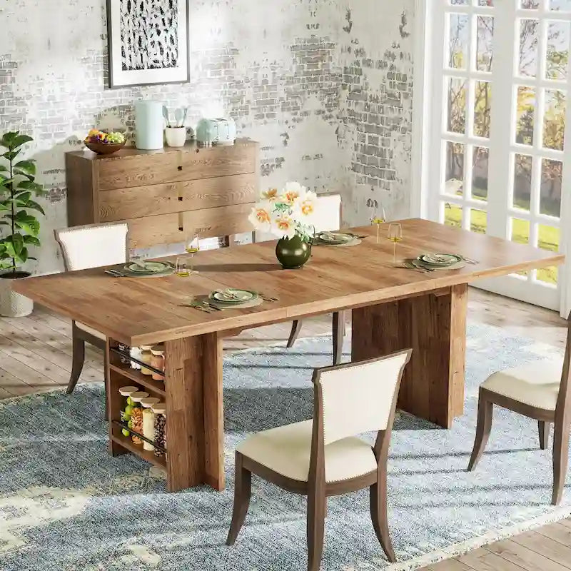 Farmhouse Dining Table for 6, 63-Inch Rectangular Wooden Kitchen Table with Storage