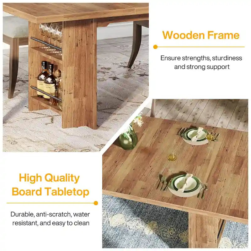 Farmhouse Dining Table for 6, 63-Inch Rectangular Wooden Kitchen Table with Storage