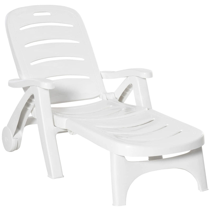 Outsunny Outdoor Folding Chaise Lounge Chair on Wheels, Patio Sun Lounger Recliner & 5-Position Backrest for Garden, Beach, Pool