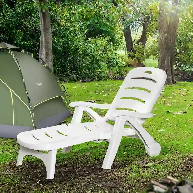 Outsunny Outdoor Folding Chaise Lounge Chair on Wheels, Patio Sun Lounger Recliner & 5-Position Backrest for Garden, Beach, Pool