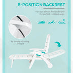 Outsunny Outdoor Folding Chaise Lounge Chair on Wheels, Patio Sun Lounger Recliner & 5-Position Backrest for Garden, Beach, Pool