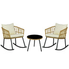 Outsunny 3 Piece Patio Rocking Chair Patio Set with Cushions, Outdoor PE Rattan Wicker Bistro Set with 2 Porch Rocker Chairs