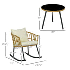 Outsunny 3 Piece Patio Rocking Chair Patio Set with Cushions, Outdoor PE Rattan Wicker Bistro Set with 2 Porch Rocker Chairs