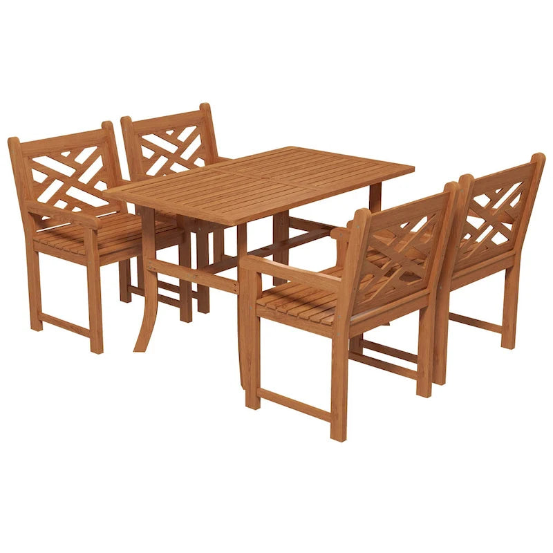Outsunny Outdoor Patio Dining Set, 4 Seater Wood Dining Table and Chairs for Backyard, Conservatory, Garden, Poolside