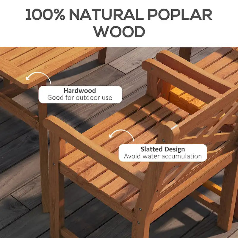 Outsunny Outdoor Patio Dining Set, 4 Seater Wood Dining Table and Chairs for Backyard, Conservatory, Garden, Poolside