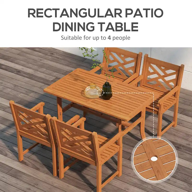 Outsunny Outdoor Patio Dining Set, 4 Seater Wood Dining Table and Chairs for Backyard, Conservatory, Garden, Poolside