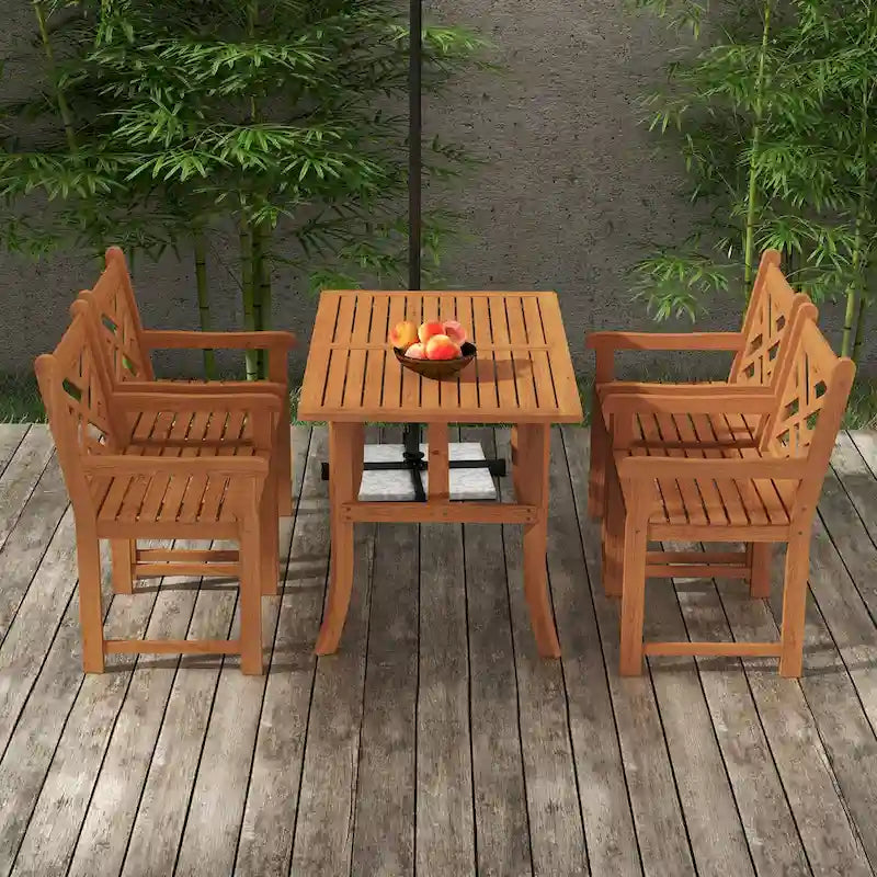 Outsunny Outdoor Patio Dining Set, 4 Seater Wood Dining Table and Chairs for Backyard, Conservatory, Garden, Poolside