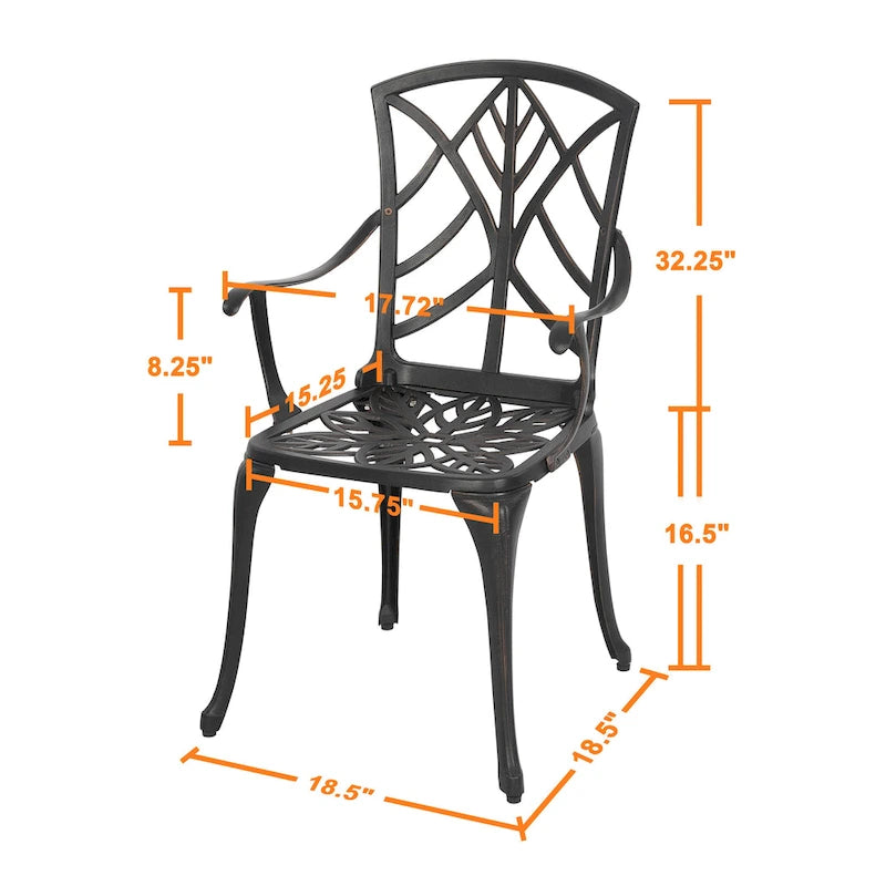 Outdoor 2-Piece Patio Chair Set, Cast Aluminum, Black with Gold-painted Edge