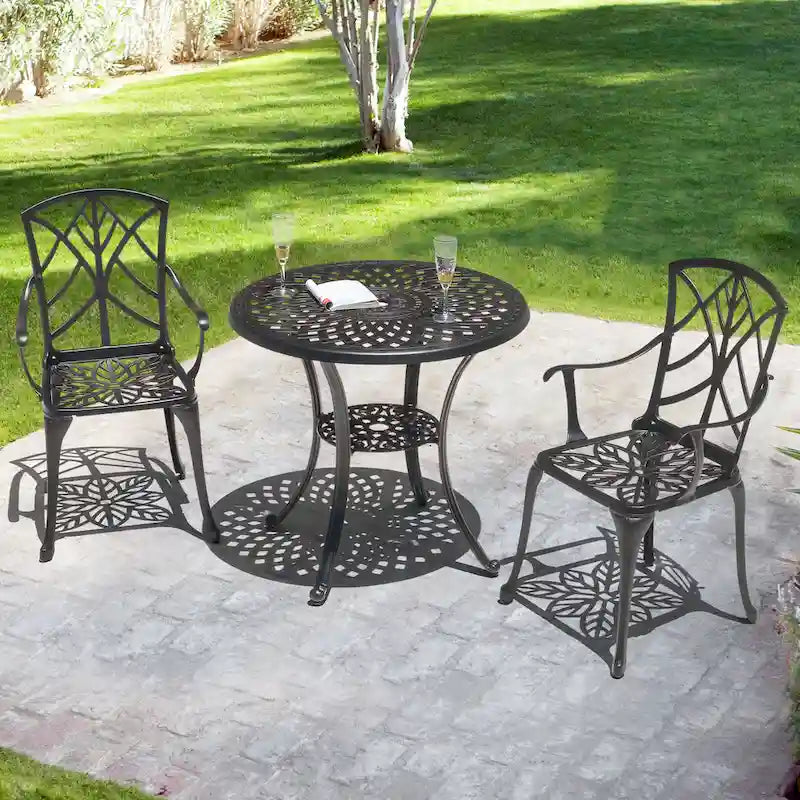 Outdoor 2-Piece Patio Chair Set, Cast Aluminum, Black with Gold-painted Edge