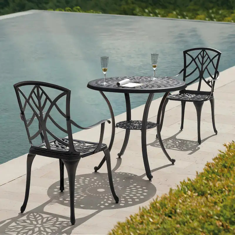 Outdoor 2-Piece Patio Chair Set, Cast Aluminum, Black with Gold-painted Edge