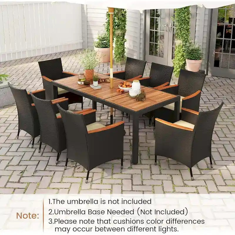 9PCS Outdoor Dining Set Patio Dining Chair & Table Set W/Umbrella Hole