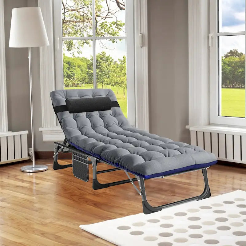 DoCred Adjustable Folding Camping Cot Bed, Lounge Chair Guest Bed - 75