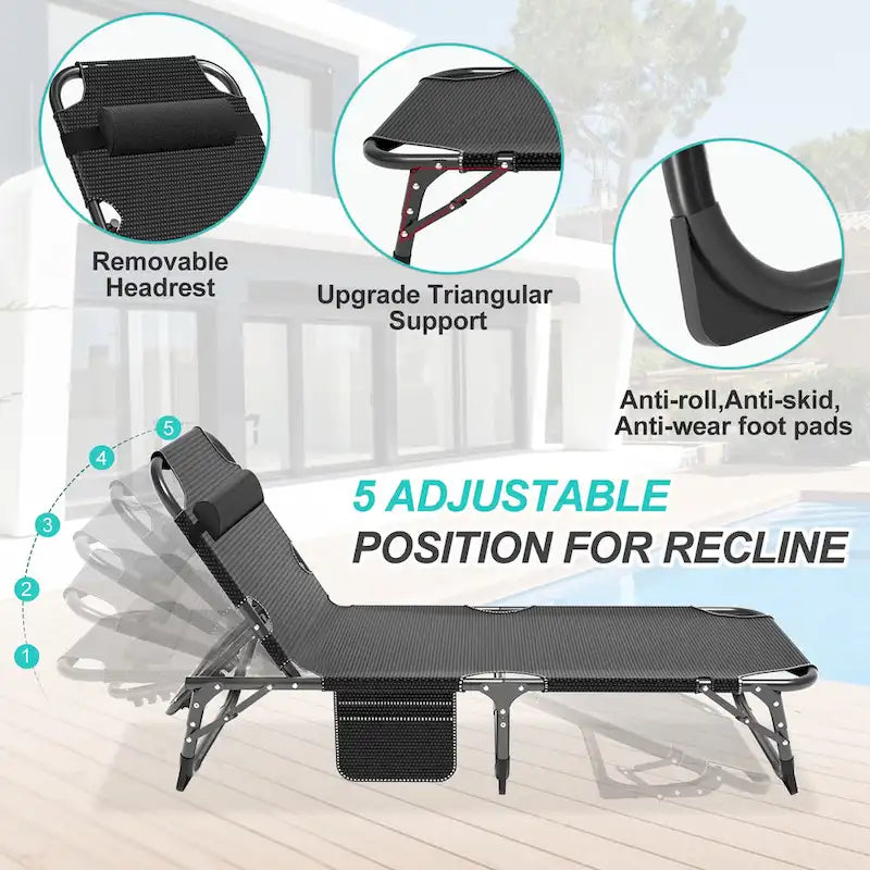 DoCred Adjustable Folding Camping Cot Bed, Lounge Chair Guest Bed - 75