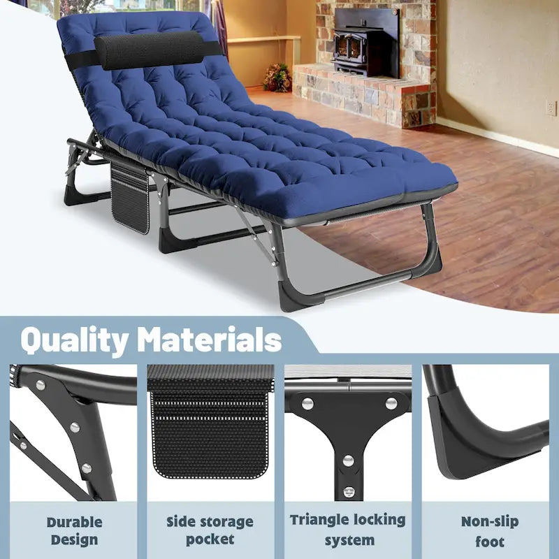 DoCred Adjustable Folding Camping Cot Bed, Lounge Chair Guest Bed - 75