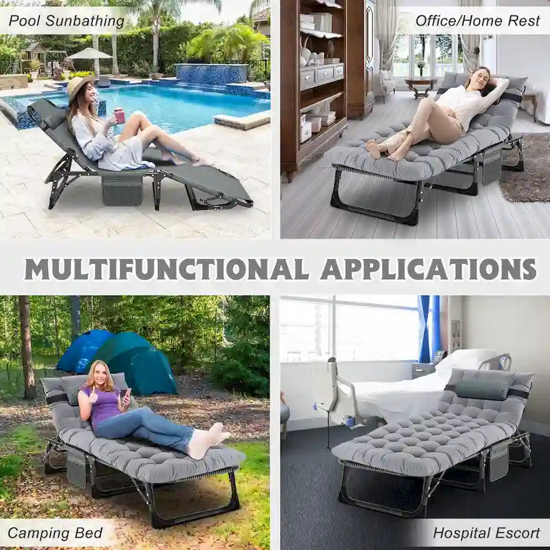DoCred Adjustable Folding Camping Cot Bed, Lounge Chair Guest Bed - 75