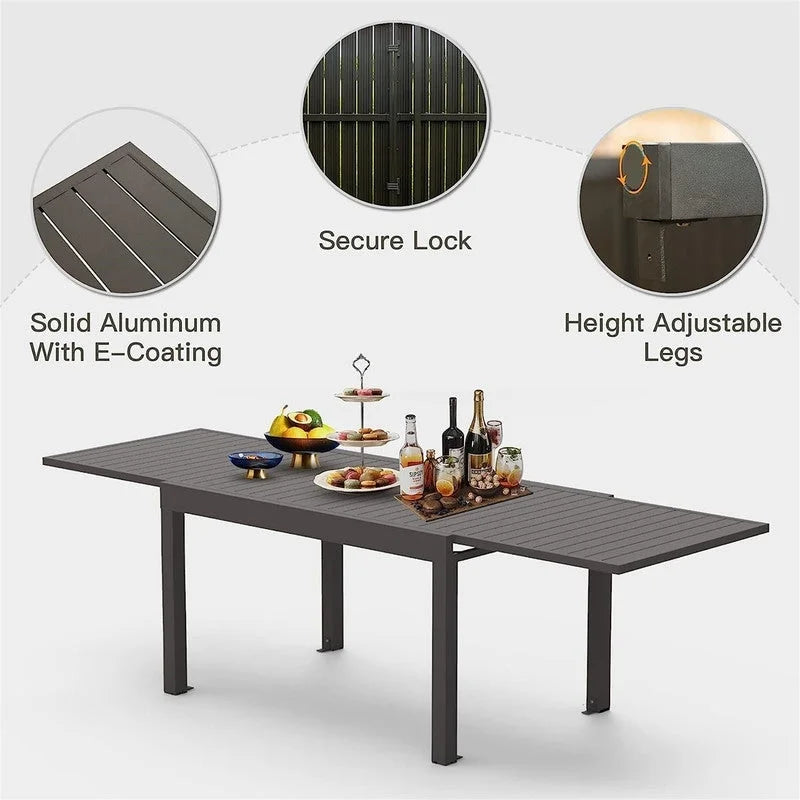 Large Extendable Aluminum Patio Dining Table for 6-8 Person