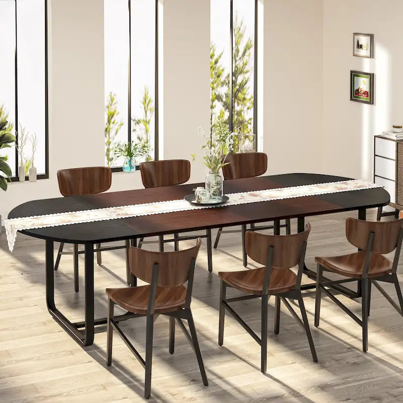 70.86 Modern Oval Dining Table with Walnut and Black Finish