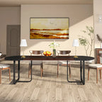 70.86 Modern Oval Dining Table with Walnut and Black Finish