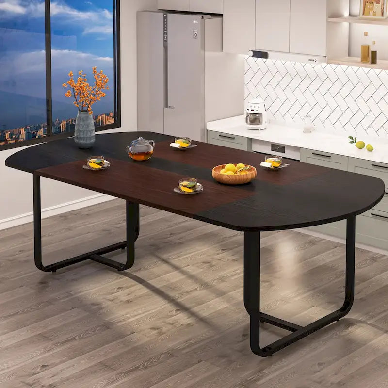 70.86 Modern Oval Dining Table with Walnut and Black Finish