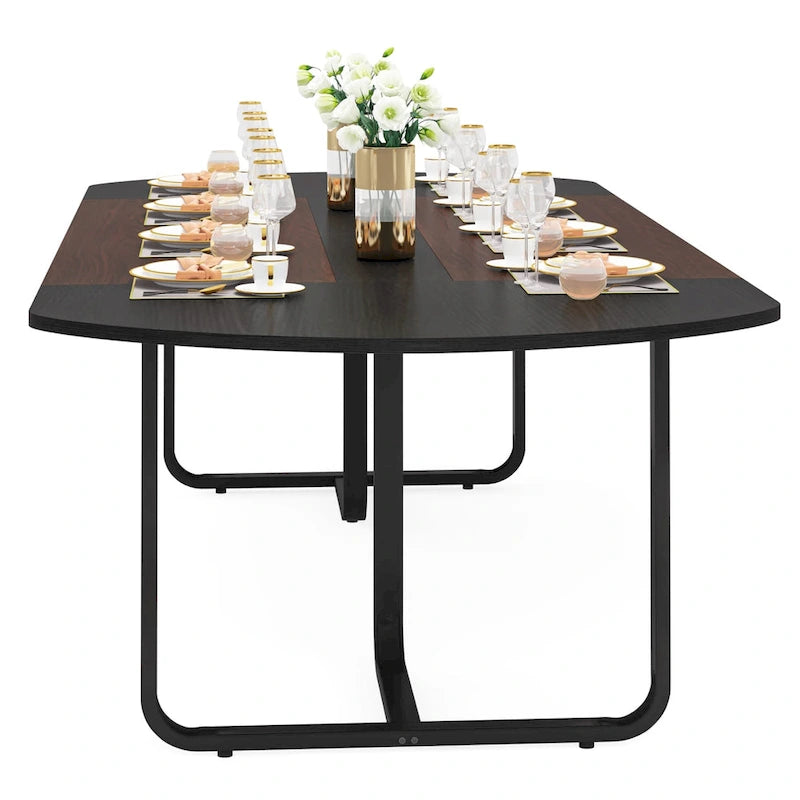 70.86 Modern Oval Dining Table with Walnut and Black Finish