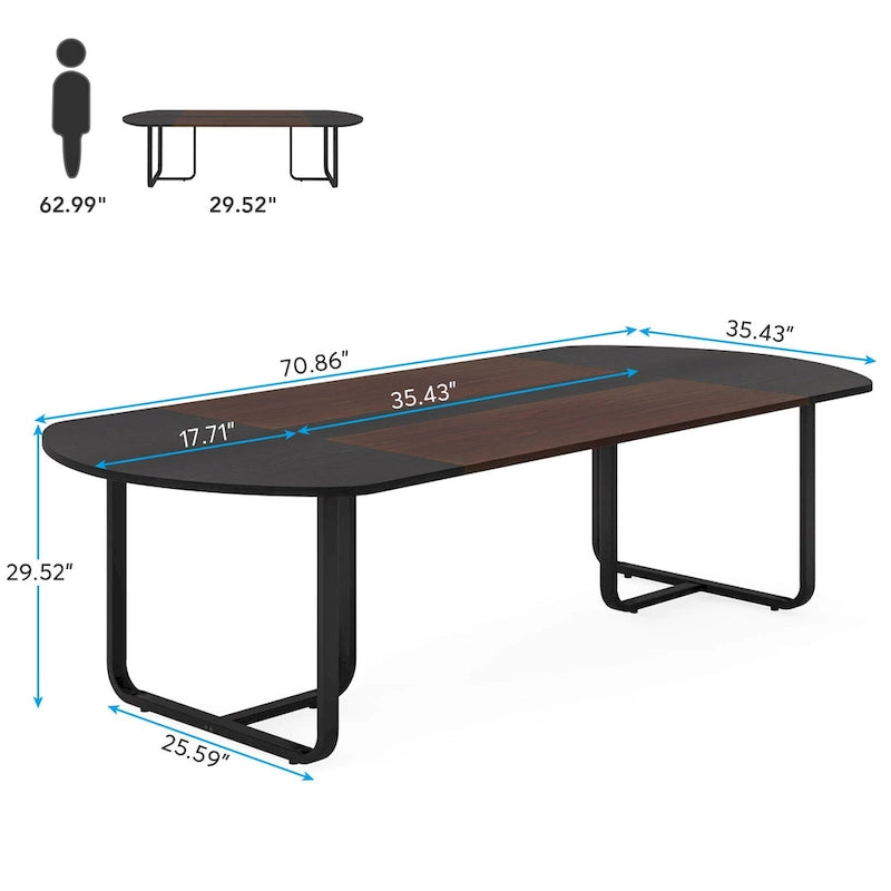 70.86 Modern Oval Dining Table with Walnut and Black Finish