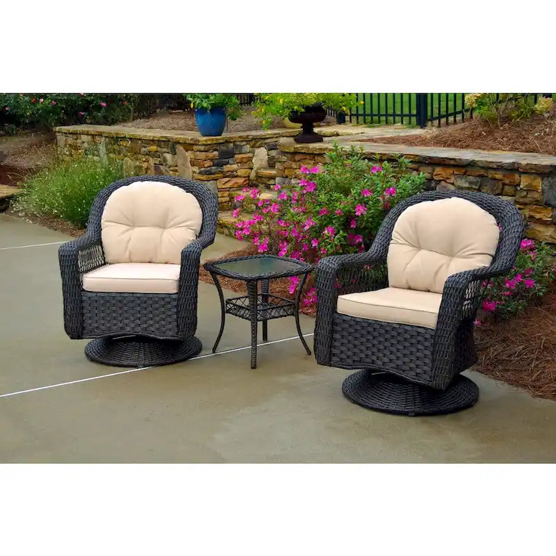 Biloxi Espresso Outdoor Wicker Swivel Glider Set (3-Piece)