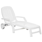 Outsunny Outdoor Folding Chaise Lounge Chair on Wheels, Patio Sun Lounger Recliner with Storage Box & 5-Position Backrest