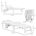 Outsunny Outdoor Folding Chaise Lounge Chair on Wheels, Patio Sun Lounger Recliner with Storage Box & 5-Position Backrest