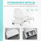 Outsunny Outdoor Folding Chaise Lounge Chair on Wheels, Patio Sun Lounger Recliner with Storage Box & 5-Position Backrest
