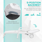 Outsunny Outdoor Folding Chaise Lounge Chair on Wheels, Patio Sun Lounger Recliner with Storage Box & 5-Position Backrest