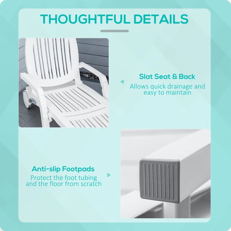 Outsunny Outdoor Folding Chaise Lounge Chair on Wheels, Patio Sun Lounger Recliner with Storage Box & 5-Position Backrest