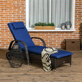 Outsunny Wicker Outdoor Chaise Lounge, 5-Level Adjustable Backrest PE Rattan Pool Lounge Chair with Wheels, Cushion & Headrest