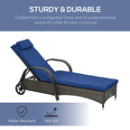 Outsunny Wicker Outdoor Chaise Lounge, 5-Level Adjustable Backrest PE Rattan Pool Lounge Chair with Wheels, Cushion & Headrest