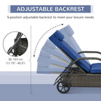 Outsunny Wicker Outdoor Chaise Lounge, 5-Level Adjustable Backrest PE Rattan Pool Lounge Chair with Wheels, Cushion & Headrest