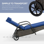 Outsunny Wicker Outdoor Chaise Lounge, 5-Level Adjustable Backrest PE Rattan Pool Lounge Chair with Wheels, Cushion & Headrest