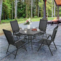5-Piece Patio Dining Set, Round Metal Steel Dining Table with 1.57umbrella hole and 4 Adjustable Folding Chairs