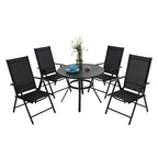 5-Piece Patio Dining Set, Round Metal Steel Dining Table with 1.57umbrella hole and 4 Adjustable Folding Chairs