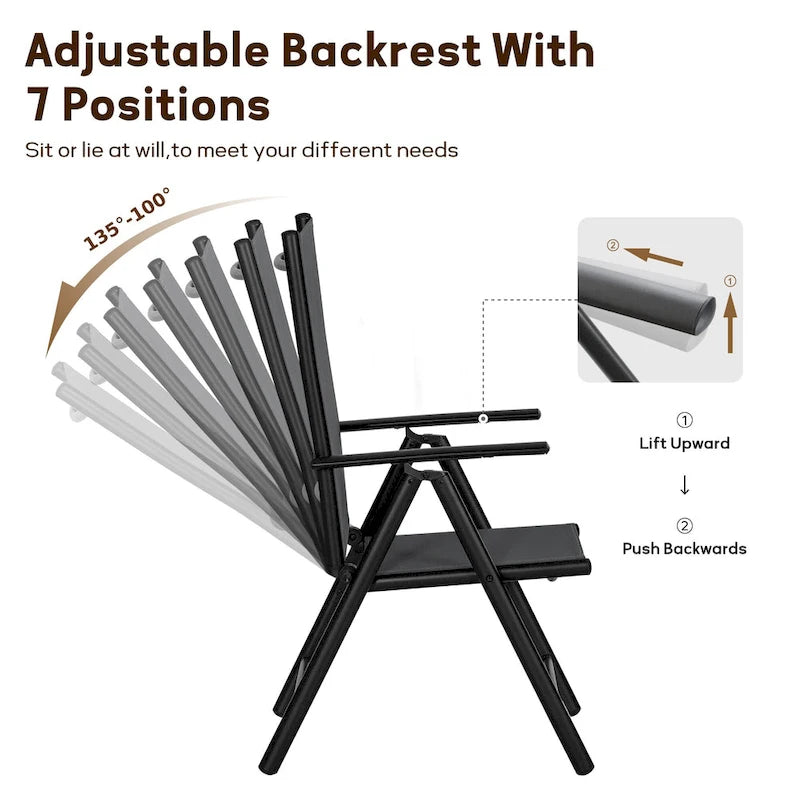 5-Piece Patio Dining Set, Round Metal Steel Dining Table with 1.57umbrella hole and 4 Adjustable Folding Chairs