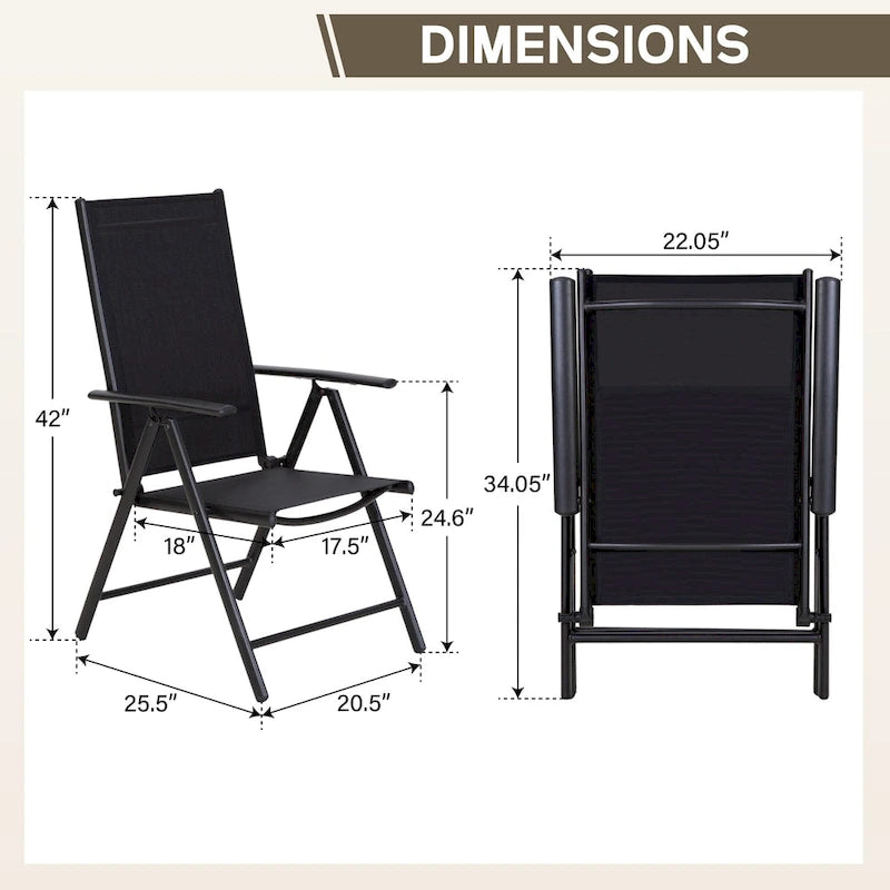 5-Piece Patio Dining Set, Round Metal Steel Dining Table with 1.57umbrella hole and 4 Adjustable Folding Chairs