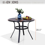 5-Piece Patio Dining Set, Round Metal Steel Dining Table with 1.57umbrella hole and 4 Adjustable Folding Chairs
