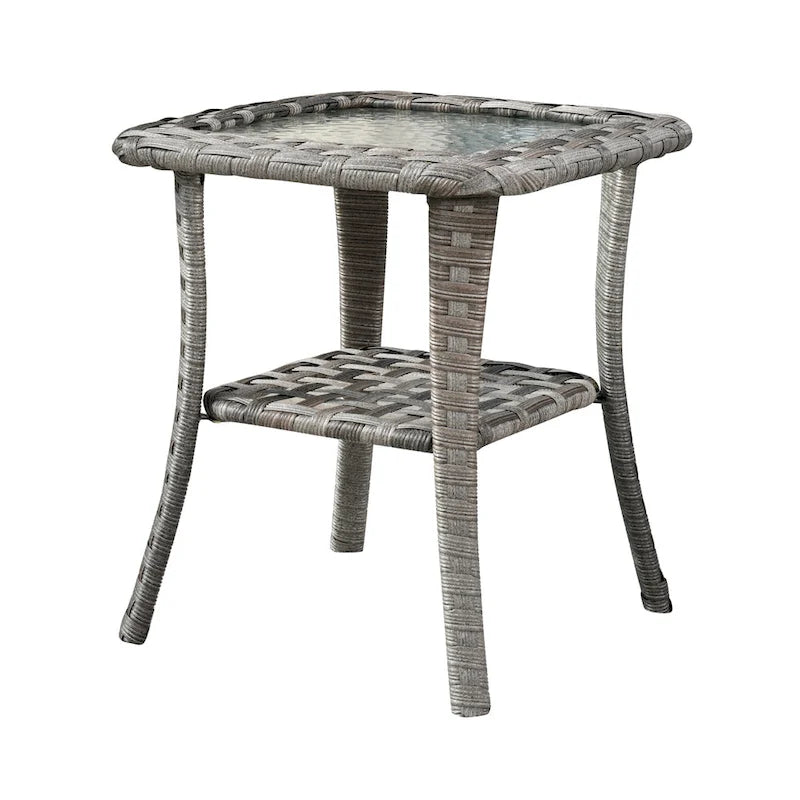 HOOOWOOO Outdoor Patio Grey Rattan Wicker Side Table