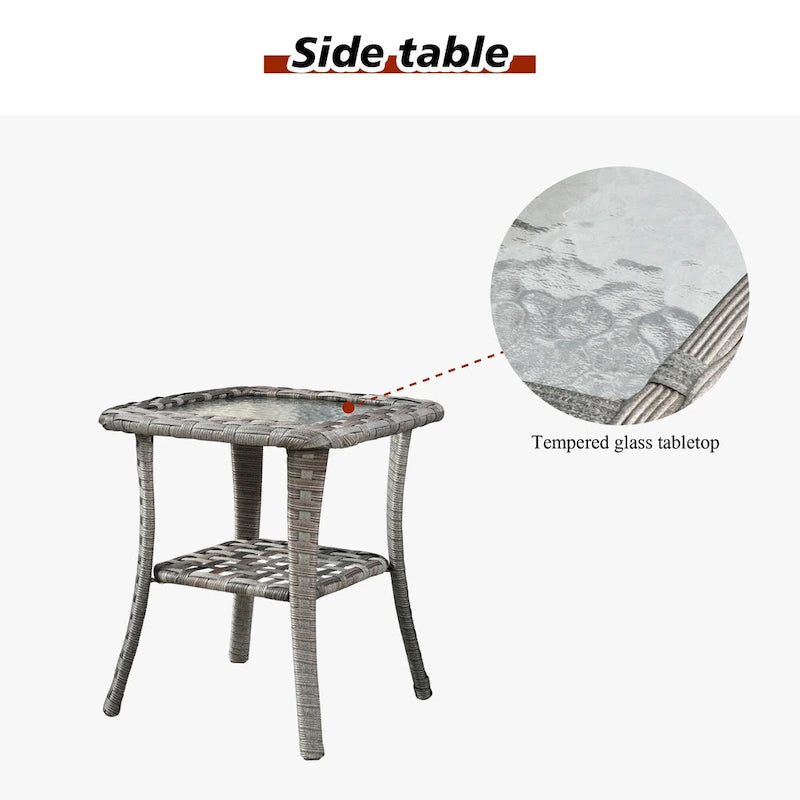 HOOOWOOO Outdoor Patio Grey Rattan Wicker Side Table